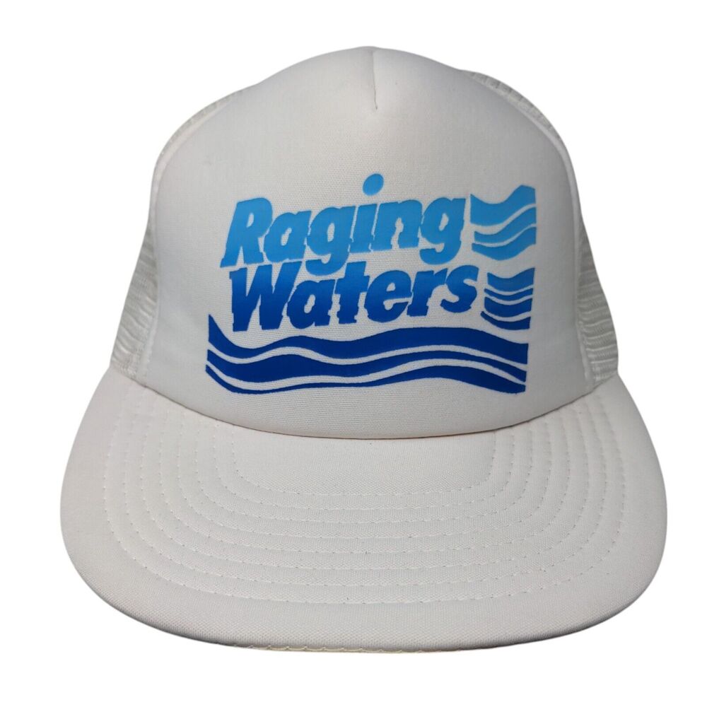 Raging Waters Snapback Trucker Hat White OSFA Adjustable Mesh Back Sportcap